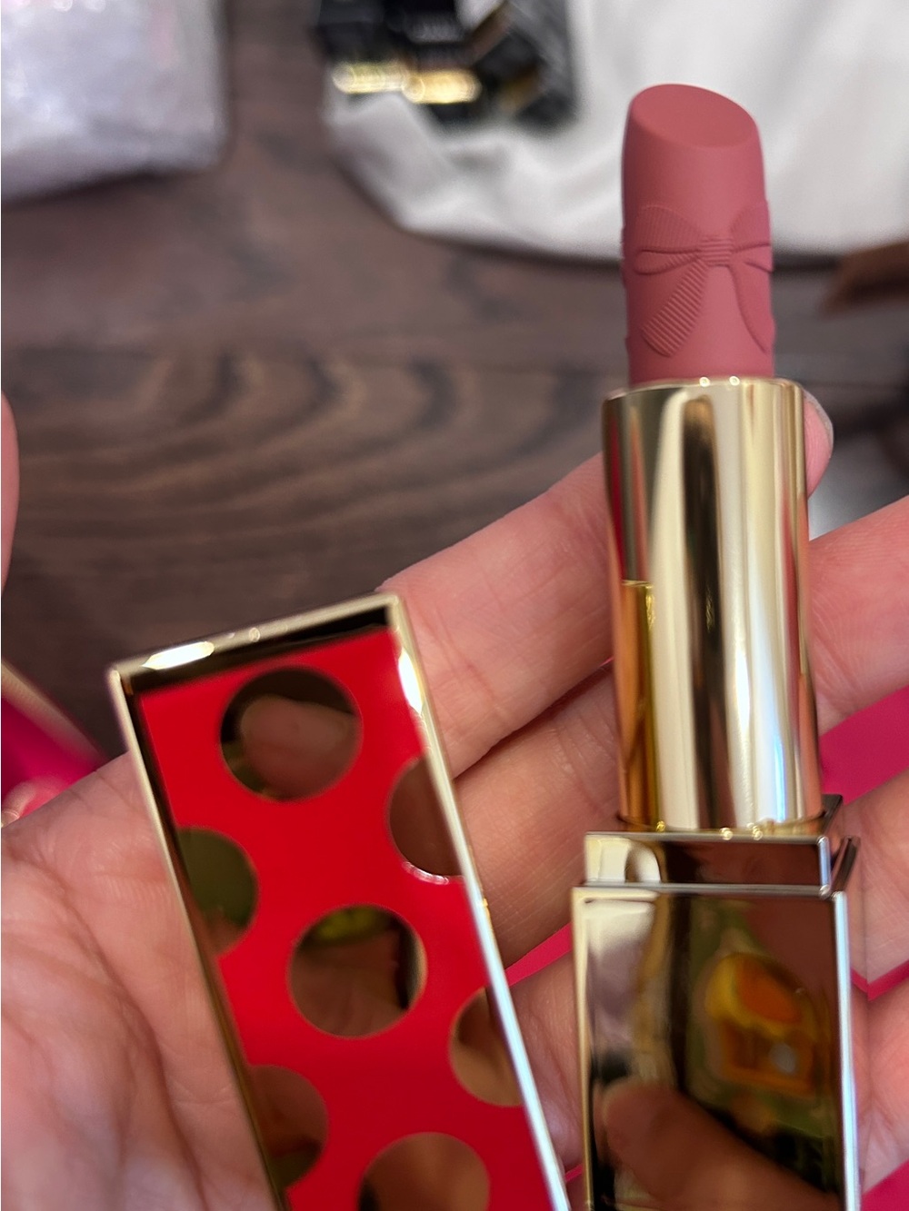 Estee Lauder Soft Rose Pink Lipstick with Bow Emboss